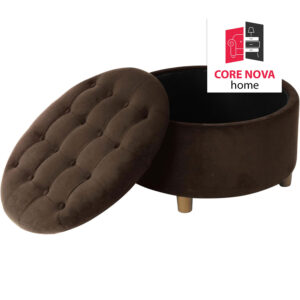 Large Button Tufted Velvet Round Storage Ottoman